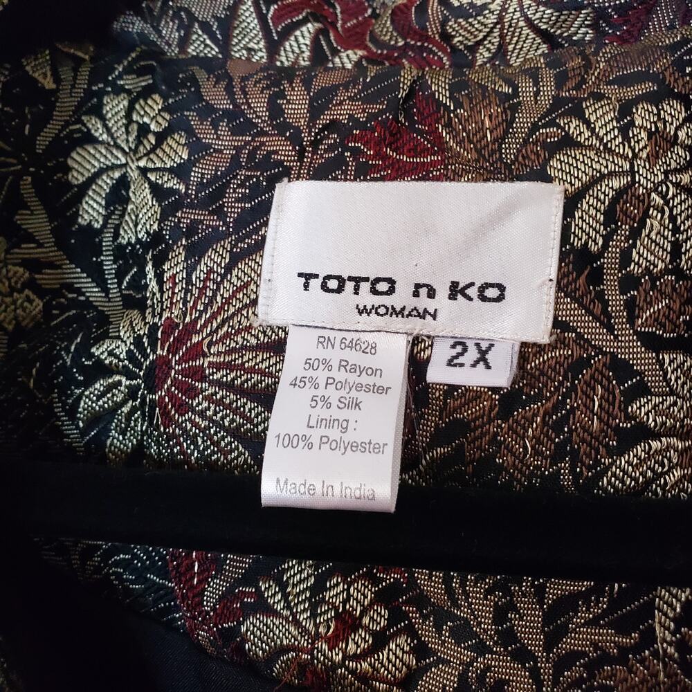 Vintage Boho NWOT TOTO n KO Mixed Media & Print Jacket Velvet Rayon Silk Size 2x - Picture 10 of 10